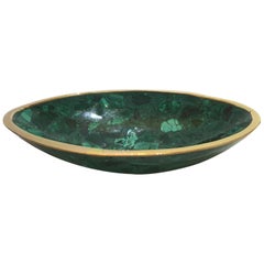 Oval Malachite and Brass Dish