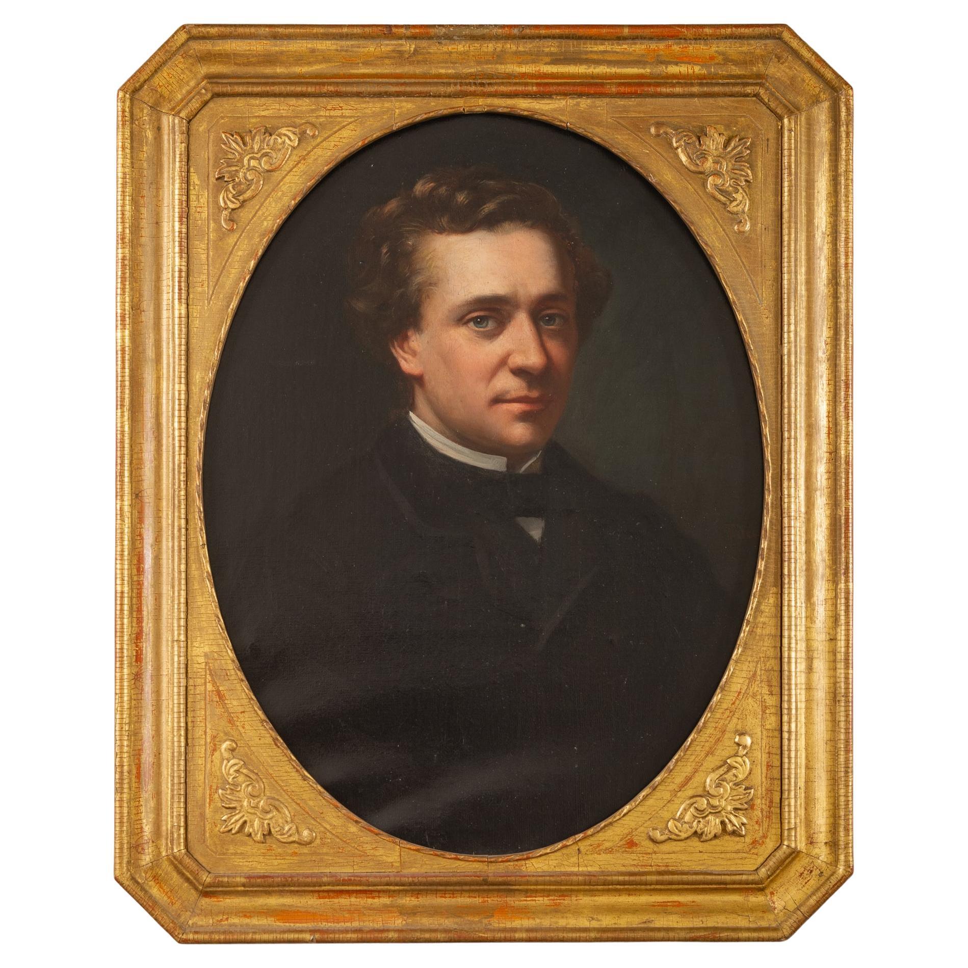 Oval Male Antique Portrait in Antique Frame For Sale