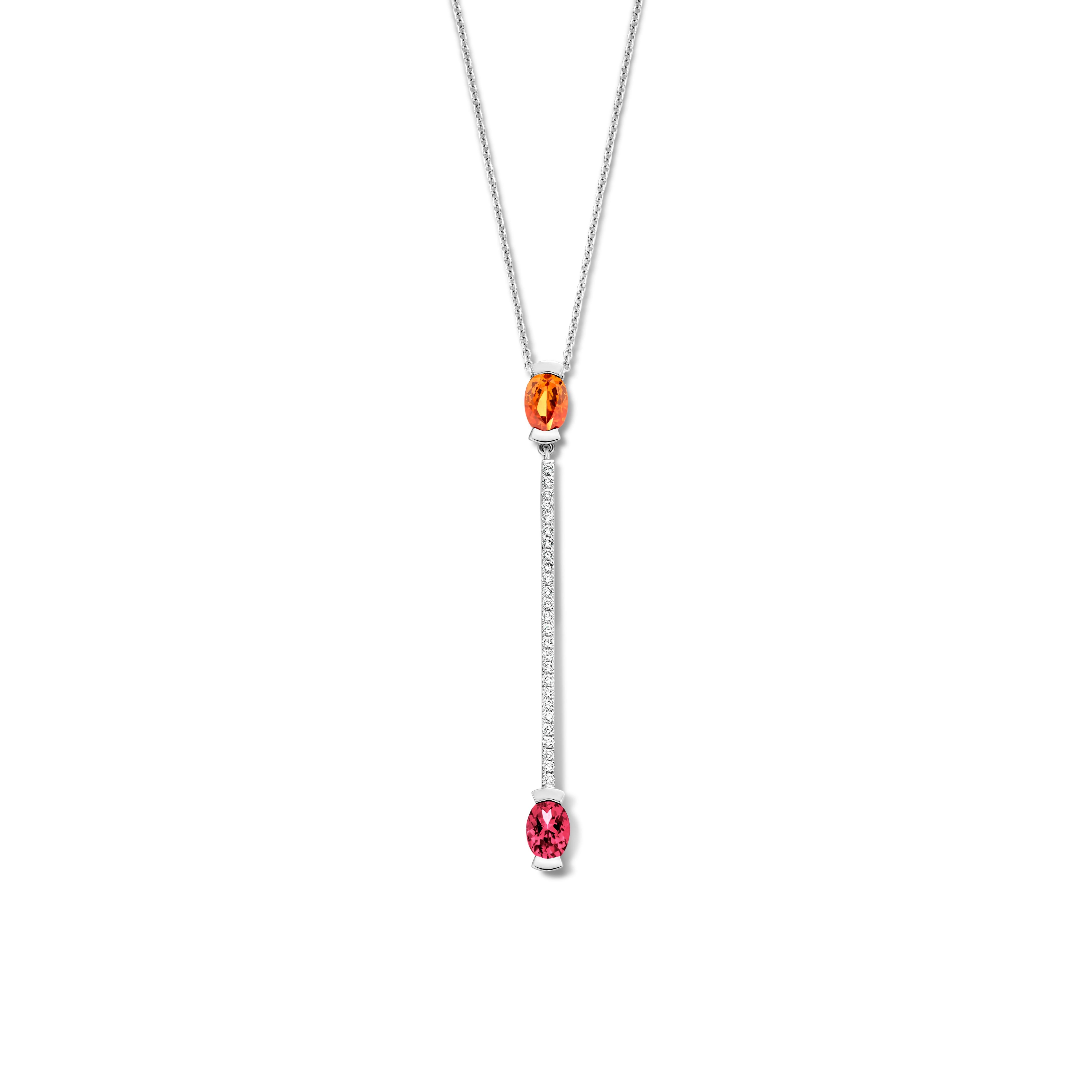 Oval Cut Oval Mandarin Garnet, Oval Rubelite, 18k Rose Gold Diamond Pendant Necklace For Sale