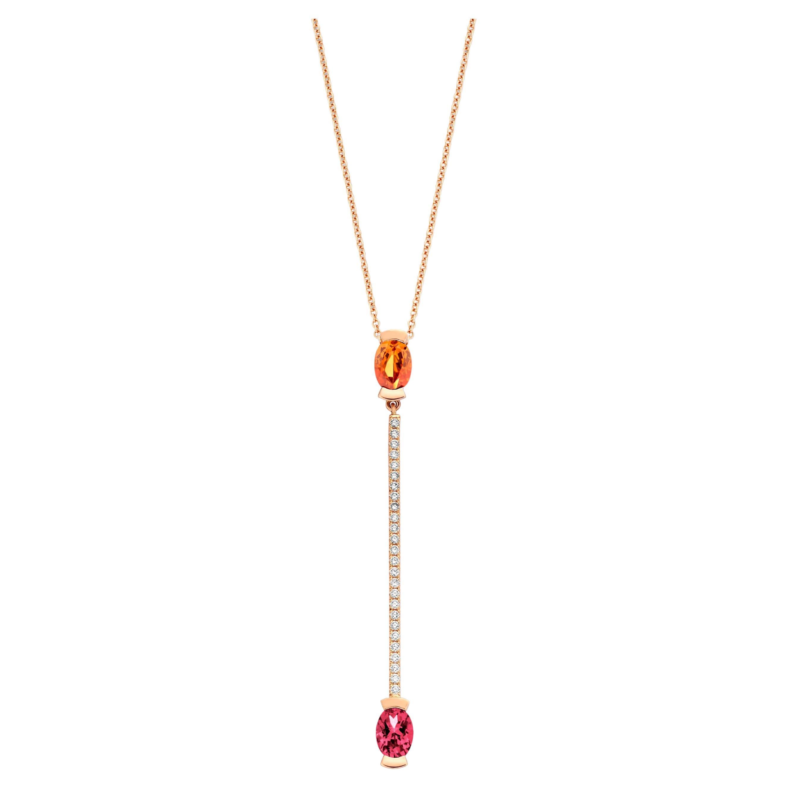 Ovaler Mandarin-Granat, ovaler Rubelit, 18 Karat Roségold Diamant-Anhänger Halskette