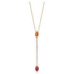 Collier pendentif en or rose 18 carats avec grenat mandarin ovale, rubélite ovale et diamants
