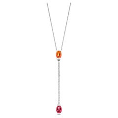 Oval Mandarin Garnet, Oval Rubelite, 18k White Gold Diamond Pendant Necklace