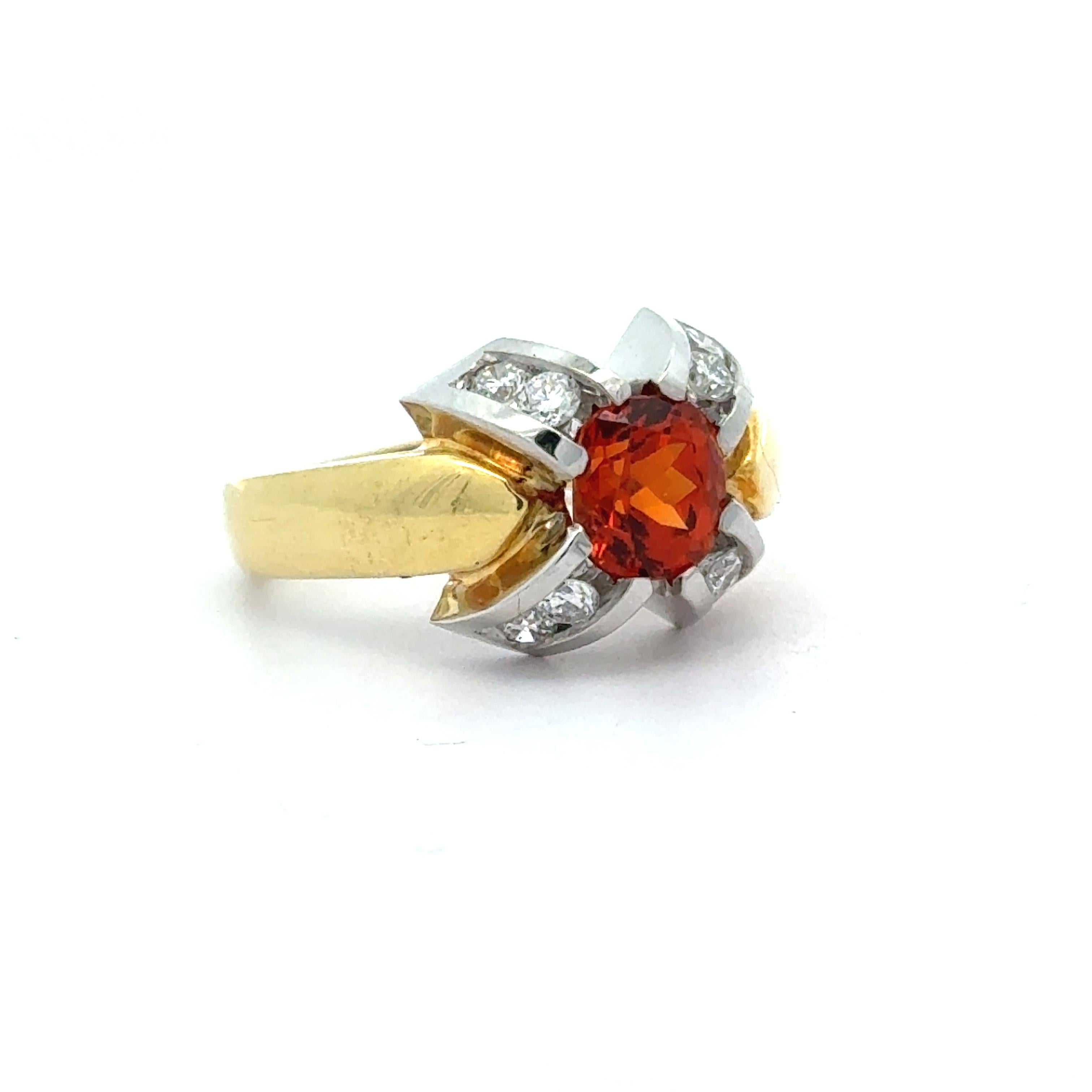 Oval Cut Oval Mandarin Orange Garnet and Diamonds in 18K Gold Bold Cocktail Ring For Sale