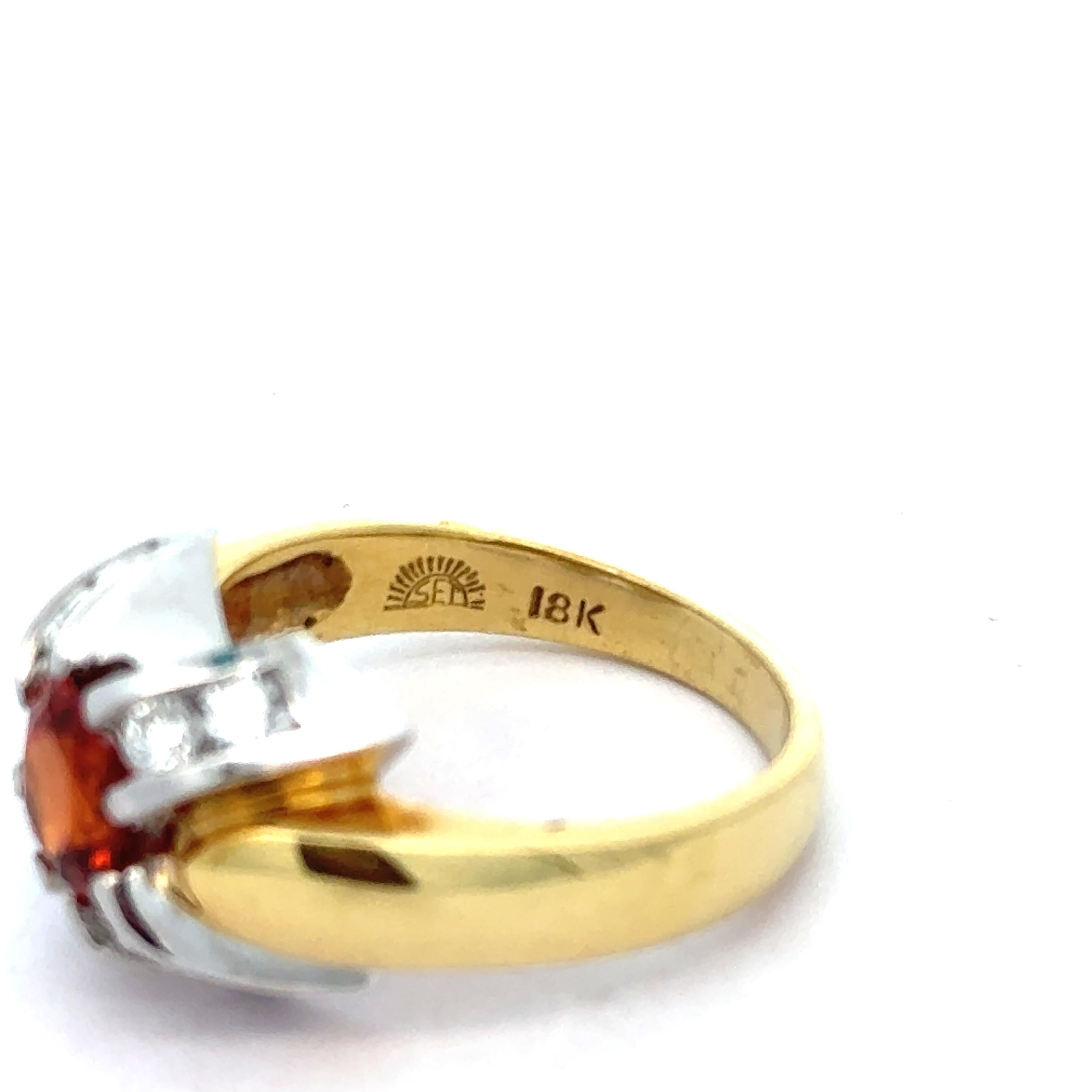 Women's Oval Mandarin Orange Garnet and Diamonds in 18K Gold Bold Cocktail Ring For Sale