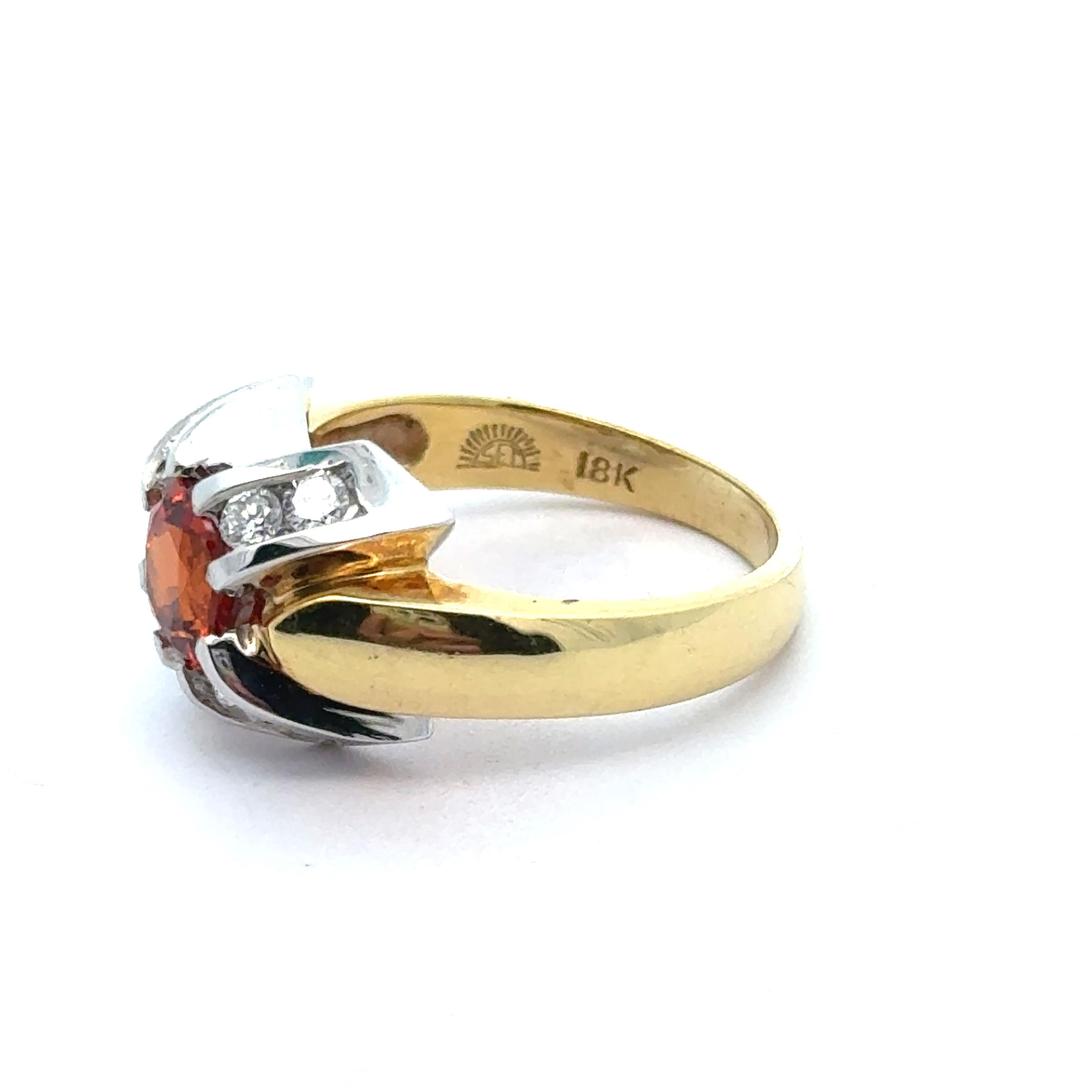 Oval Mandarin Orange Garnet and Diamonds in 18K Gold Bold Cocktail Ring For Sale 1