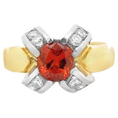 Oval Mandarin Orange Garnet and Diamonds in 18K Gold Bold Cocktail Ring