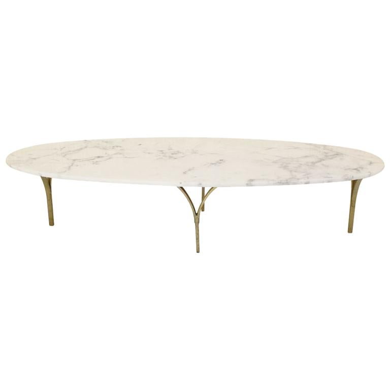 Oval Marble and Brass Coffee Table, circa 1960s at 1stDibs