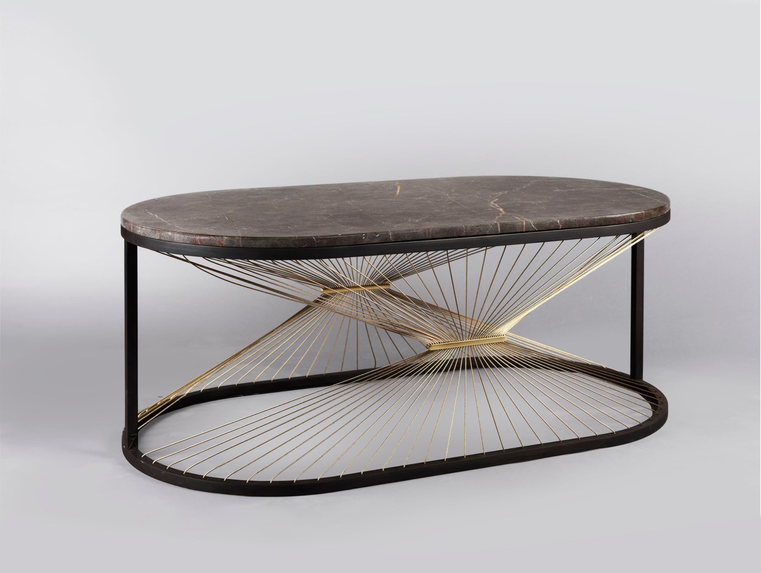 Oval Marble and Metal Coffee Table, Large In New Condition In New York, NY