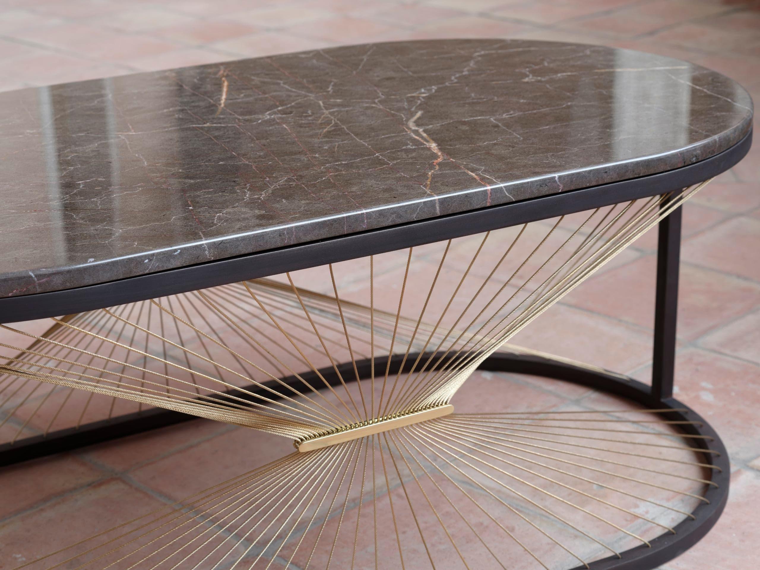 Italian Oval Marble and Metal Coffee Table, Medium