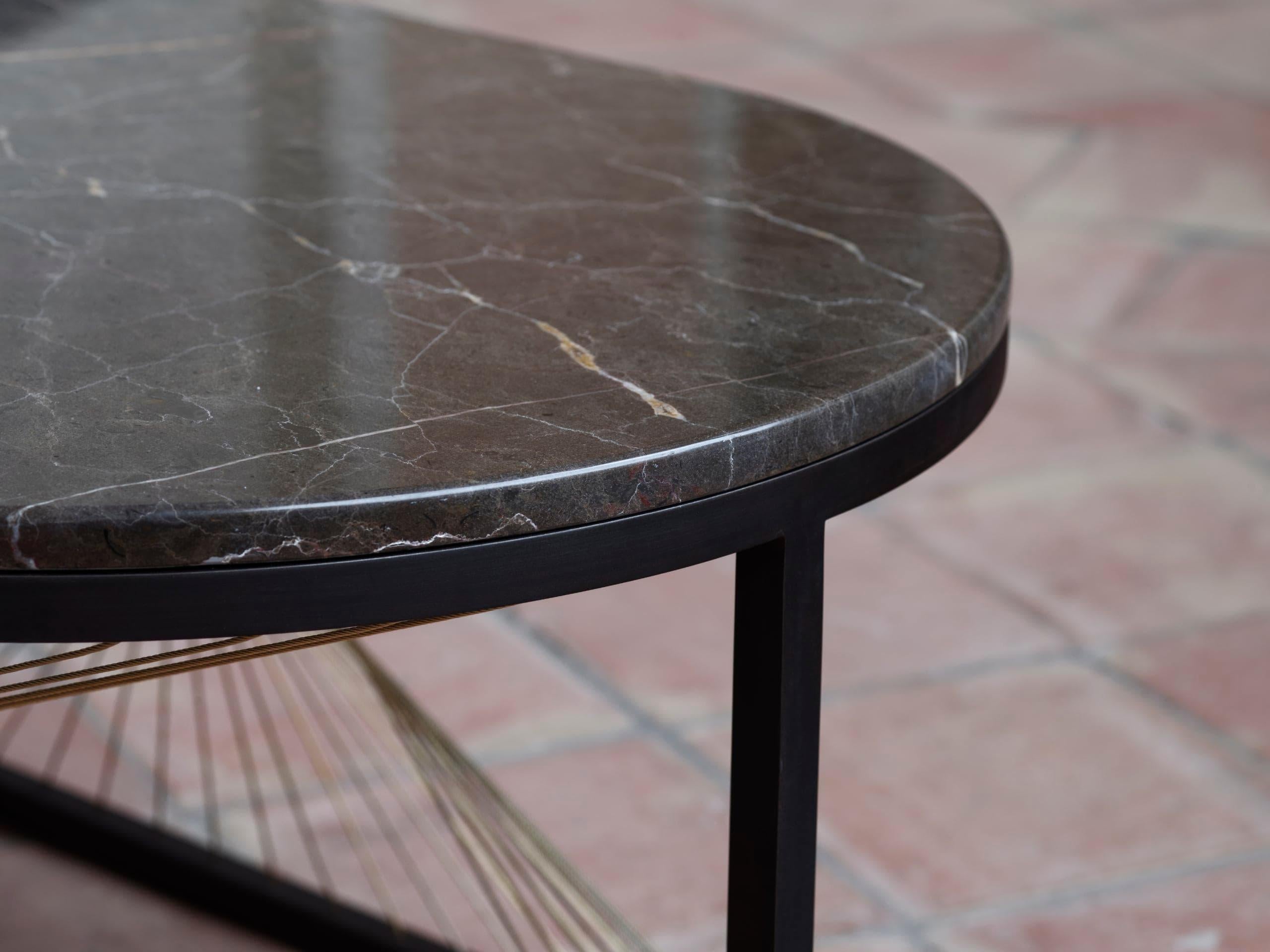 Oval Marble and Metal Coffee Table, Medium In New Condition In New York, NY