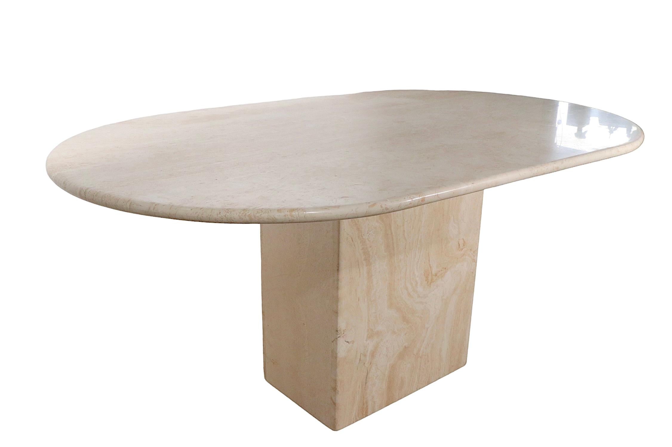 Oval Marble Dining Table with Marble Base Made in Italy by Stone International  2