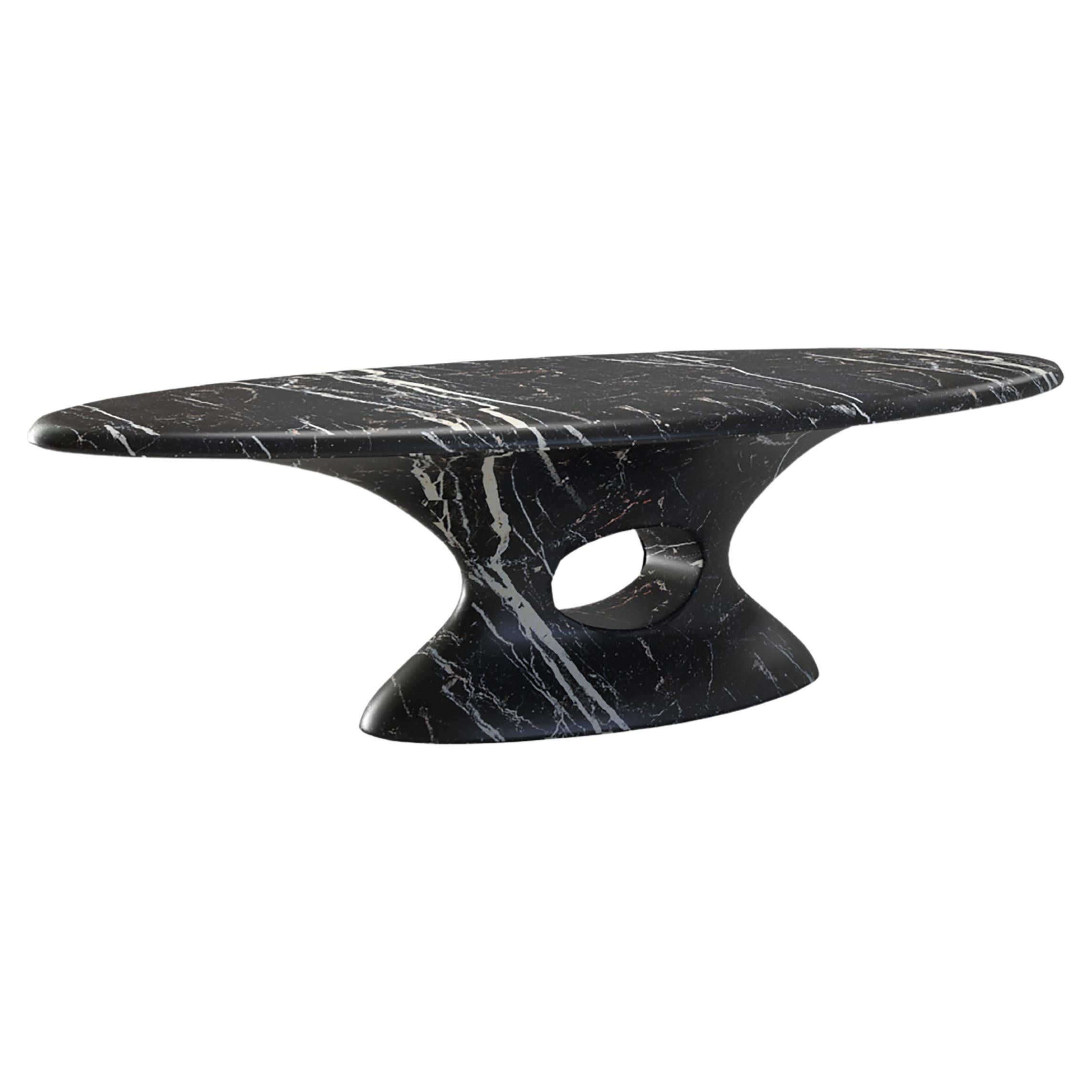 Holy - Oval Marble Italian Sculptural Dining Table, Nero Marquina. 