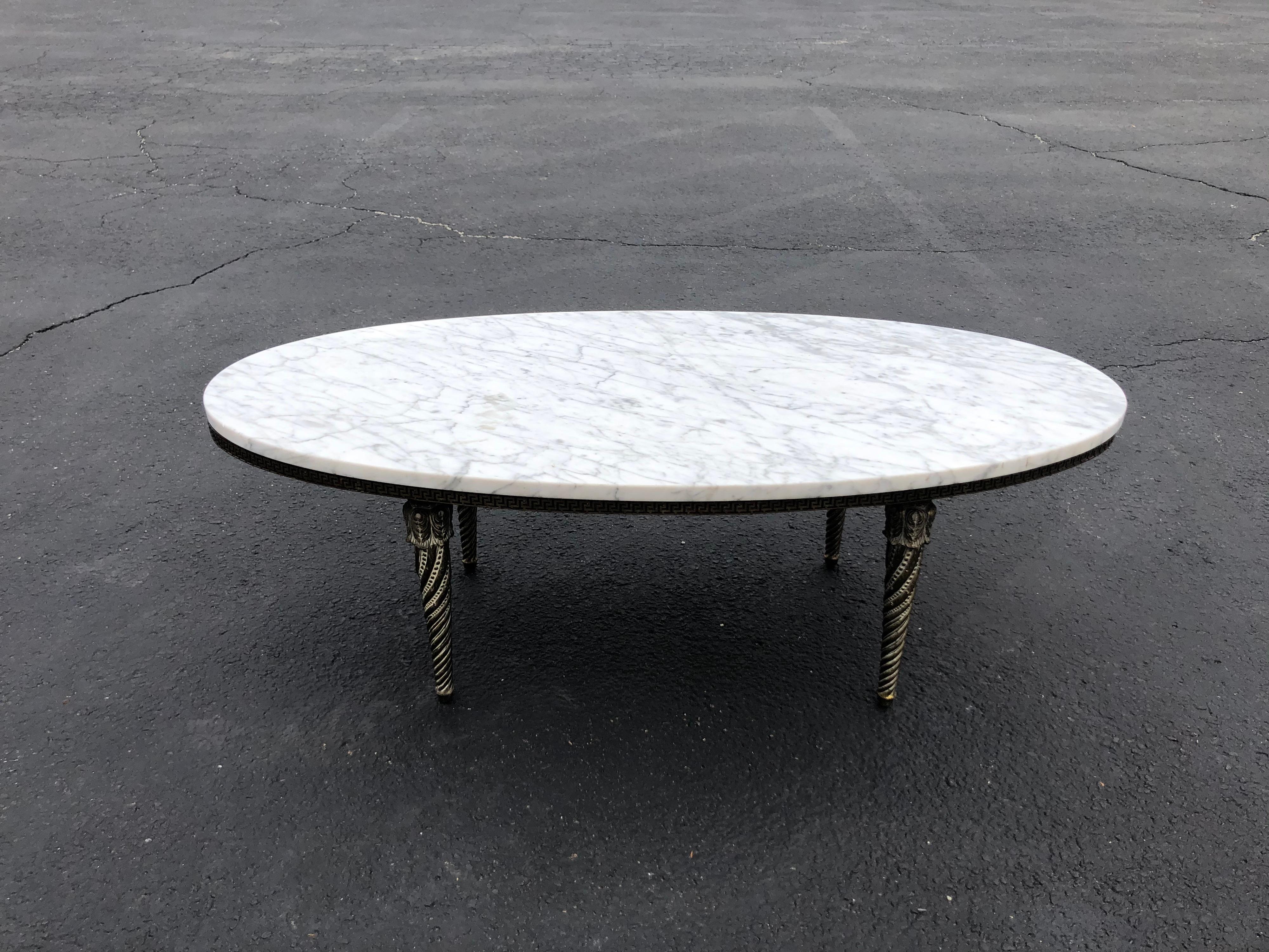 Oval Marble-Top and Brass Coffee Table 1