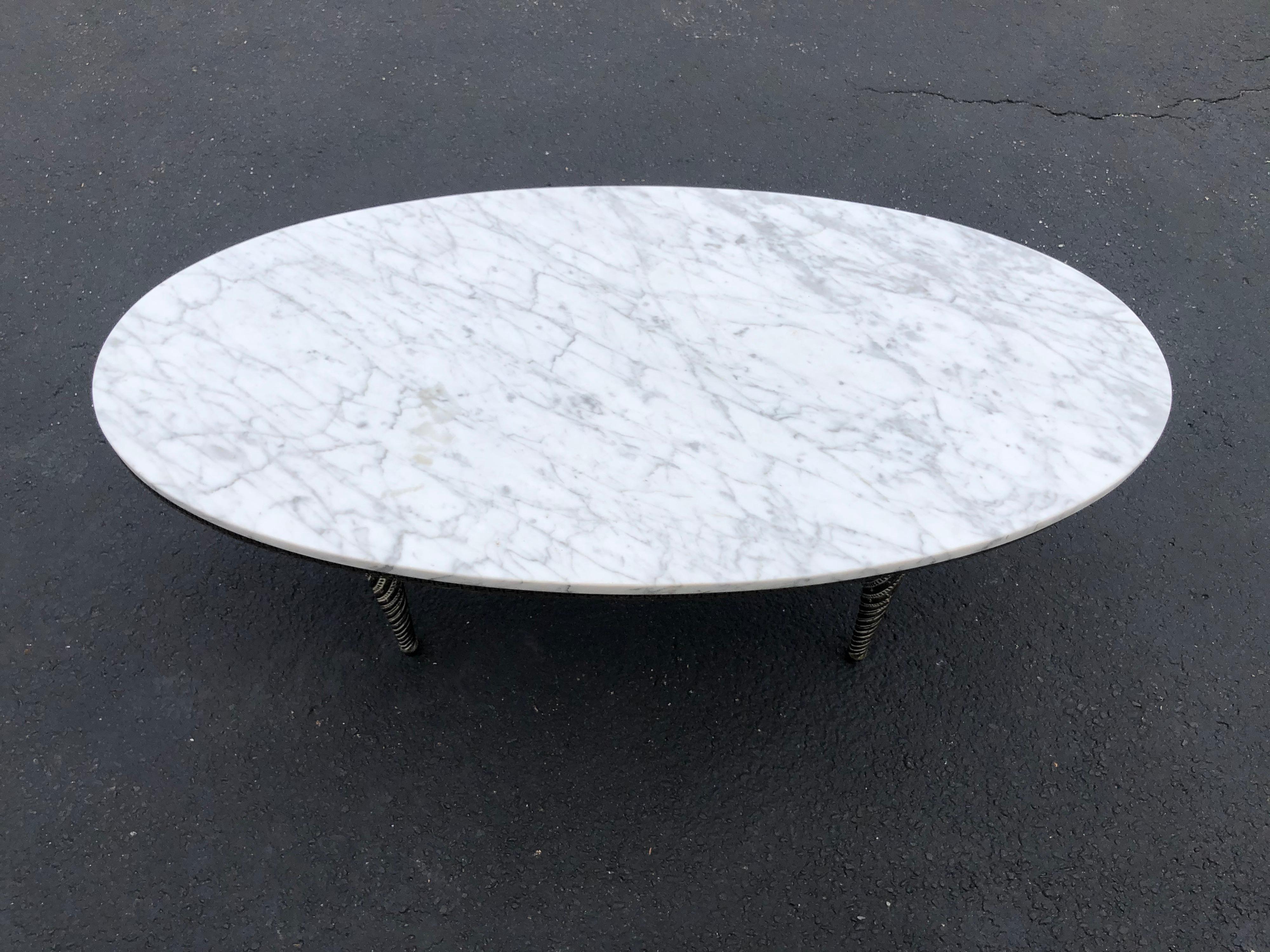 Oval Marble-Top and Brass Coffee Table 2