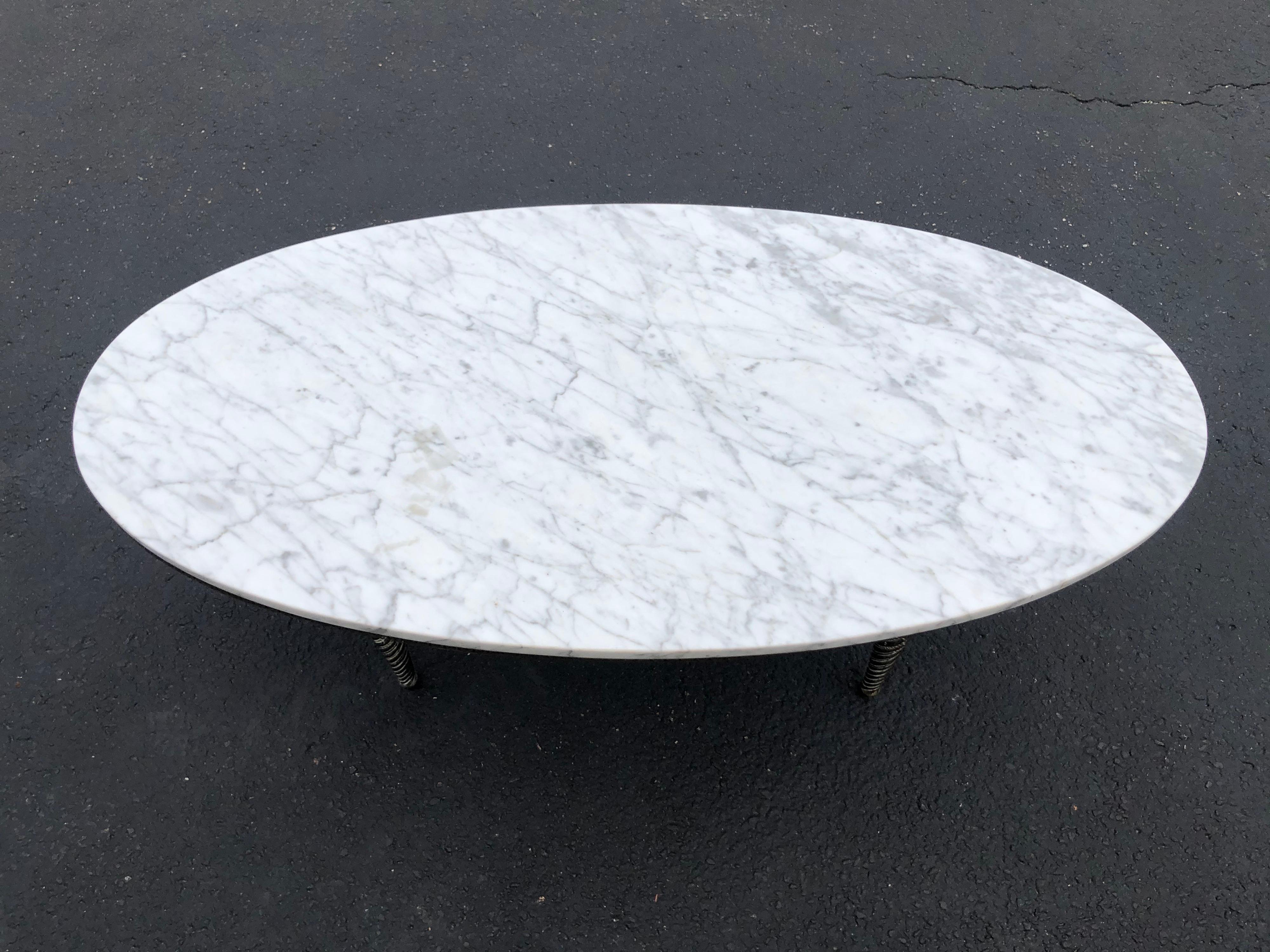 Oval Marble-Top and Brass Coffee Table 3