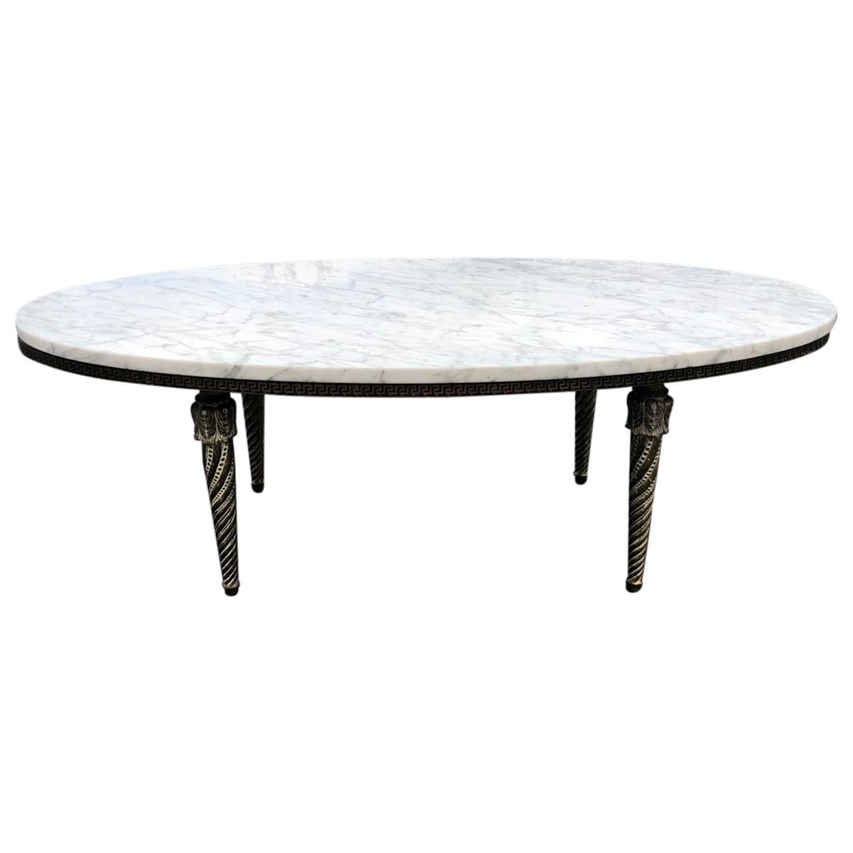 Oval Marble-Top and Brass Coffee Table