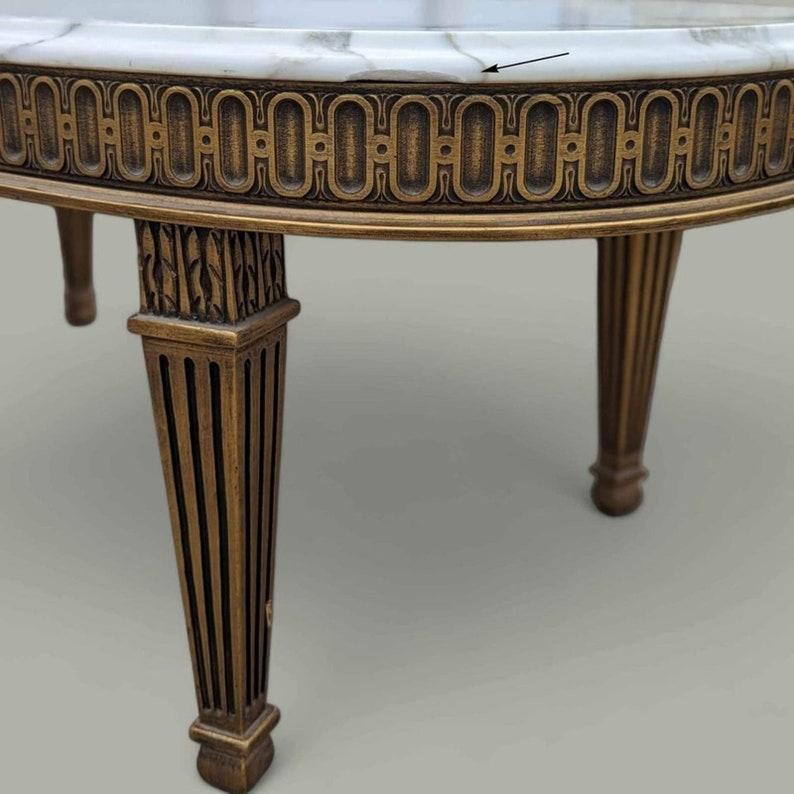 Oval Marble Top Coffee Table, Hollywood Regency, Art Deco, Ornate, Wood 3