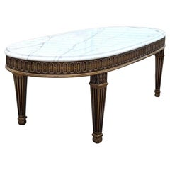 Oval Marble Top Coffee Table, Hollywood Regency, Art Deco, Ornate, Wood