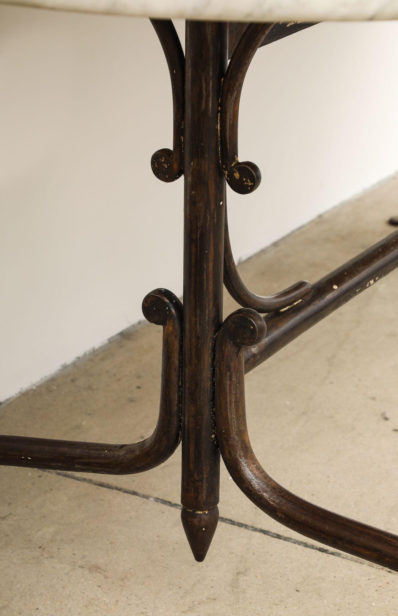 Oval Marble Topped Dining Table with Trestle Iron Base, France mid 20th c For Sale 6
