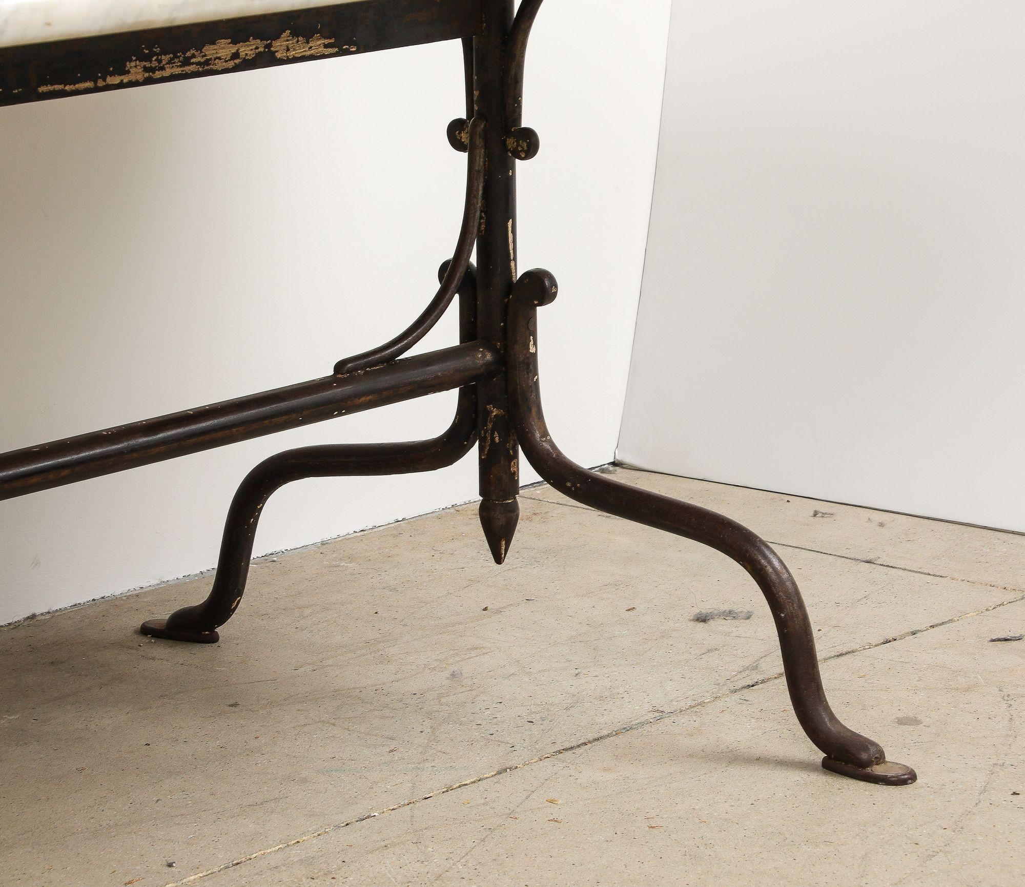 Oval Marble Topped Dining Table with Trestle Iron Base, France mid 20th c For Sale 2