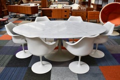 Oval Marble Tulip Dining Set by Saarinen for Knoll with Six Tulip Armchairs