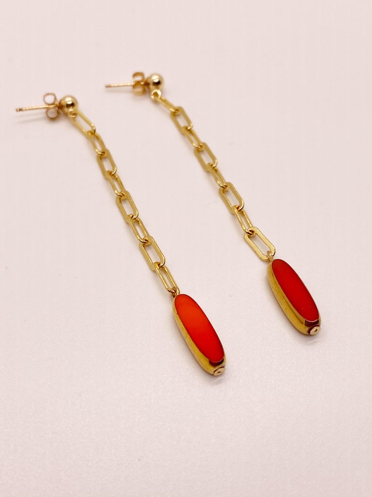 Oval Marmalade German Glass Bead on Gold filled Chain at 1stDibs