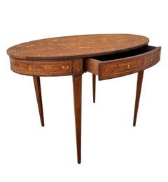 Oval Marquetry Side Table with Drawer, Early 20th Century