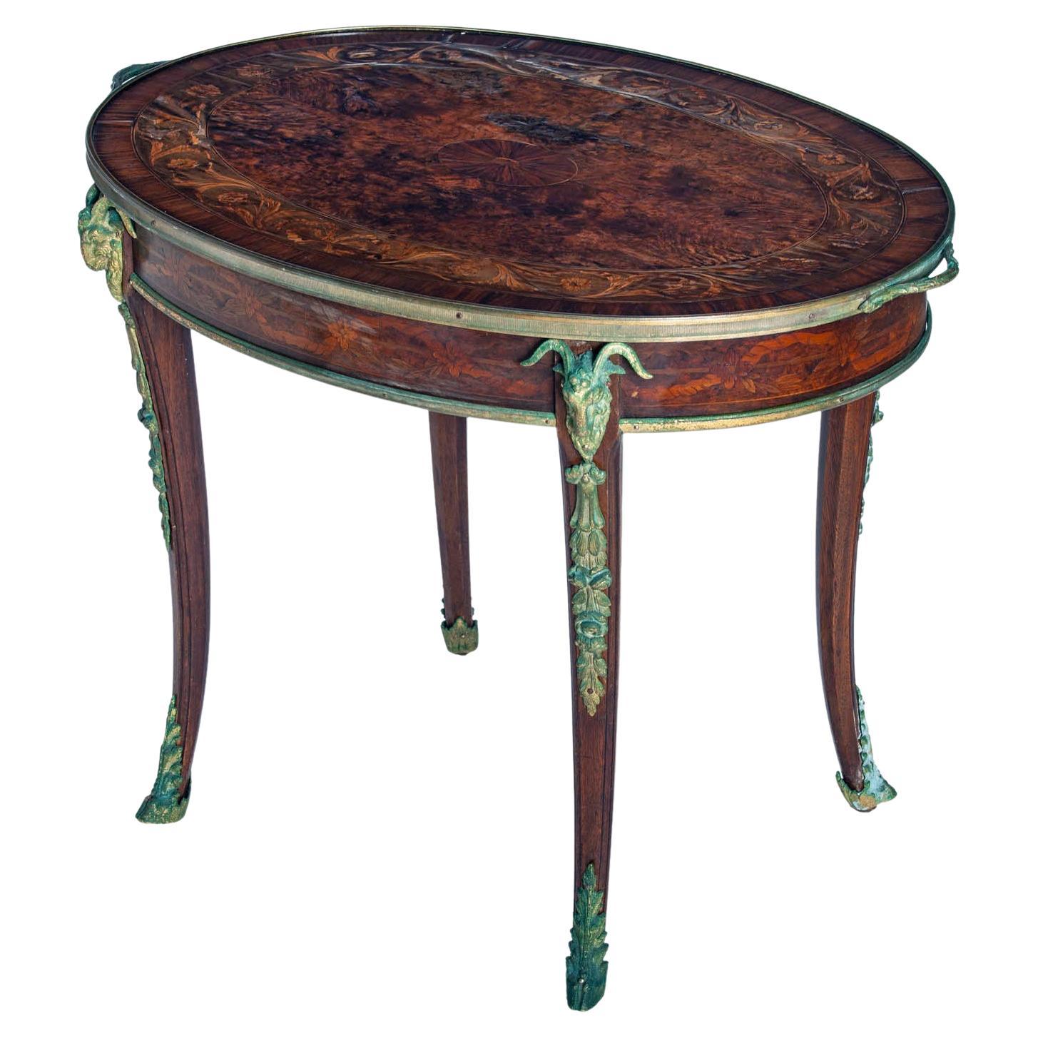 European Egyptian Revival Oval Marquetry Tray Table For Sale