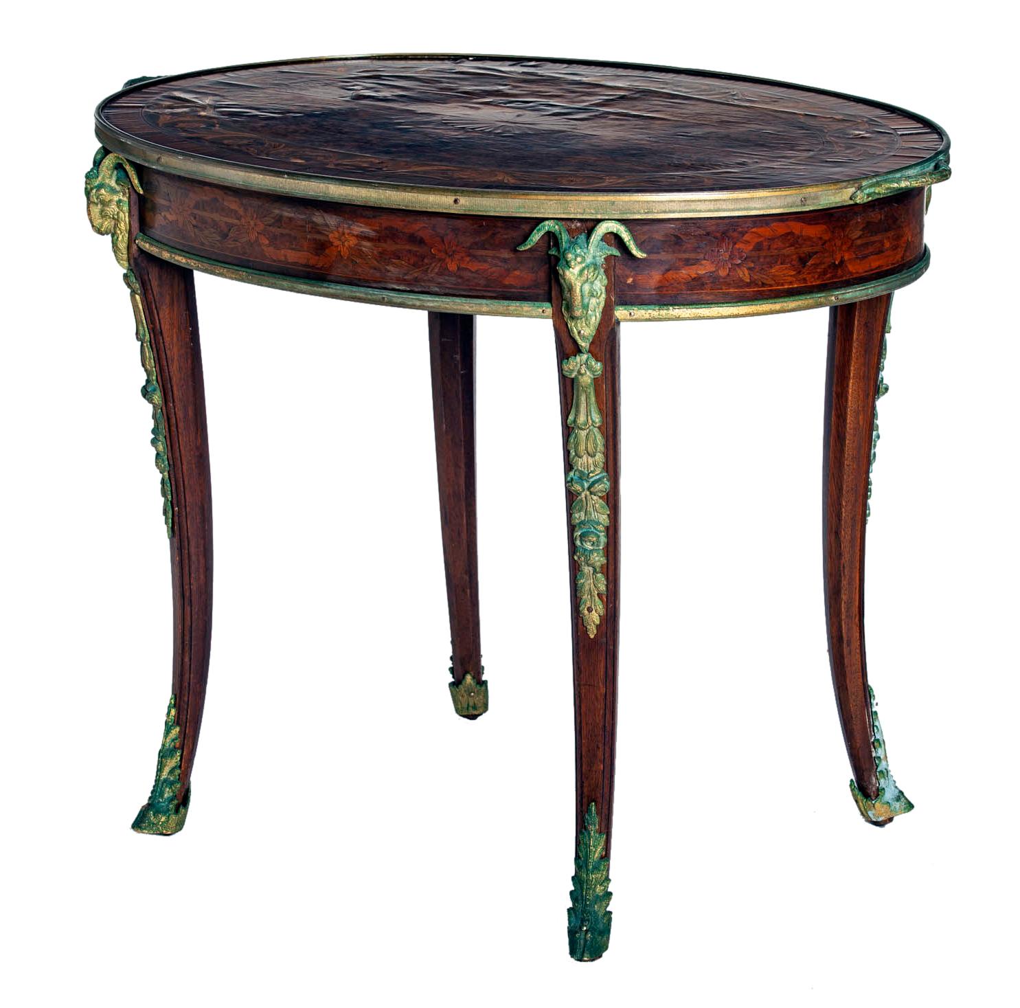 19th Century Egyptian Revival Oval Marquetry Tray Table For Sale