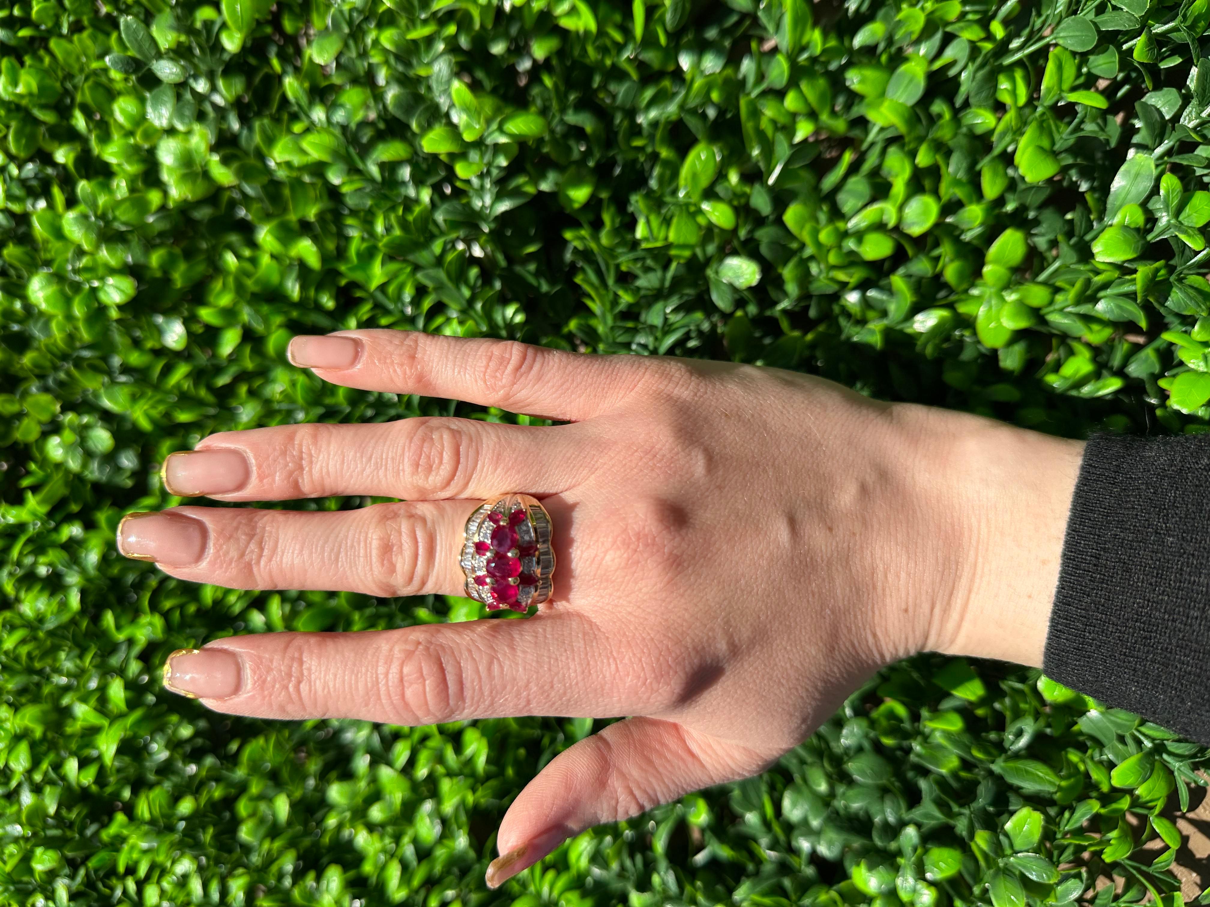 Oval Marquise Ruby and Diamond Dome Ring In New Condition For Sale In New York, NY