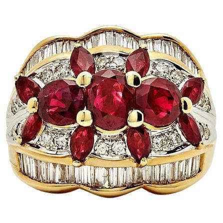 Bague dôme ovale marquise en rubis et diamants en vente