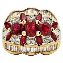 Bague dôme ovale marquise en rubis et diamants
