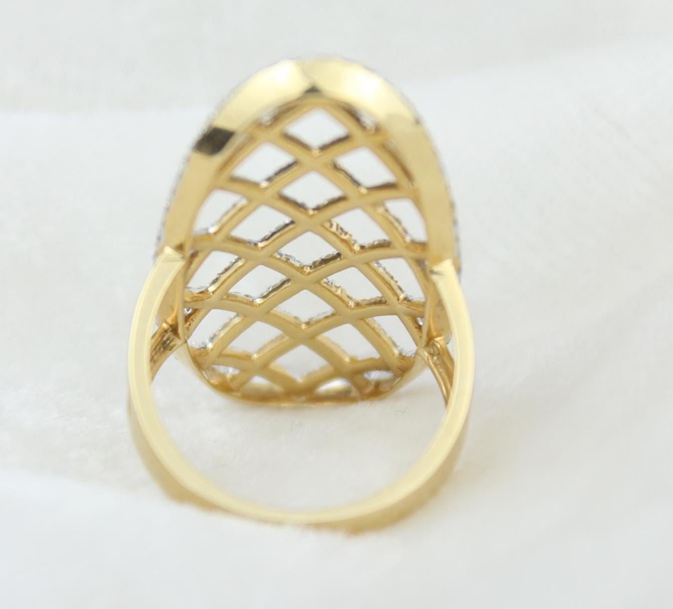 Ovaler Statement-Ring aus 14k massivem Gold mit Mesh-Diamant (zertifiziert) im Angebot 2