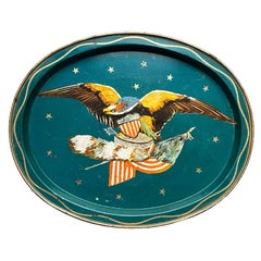 Oval Metal American Eagle Motif Serving Tray