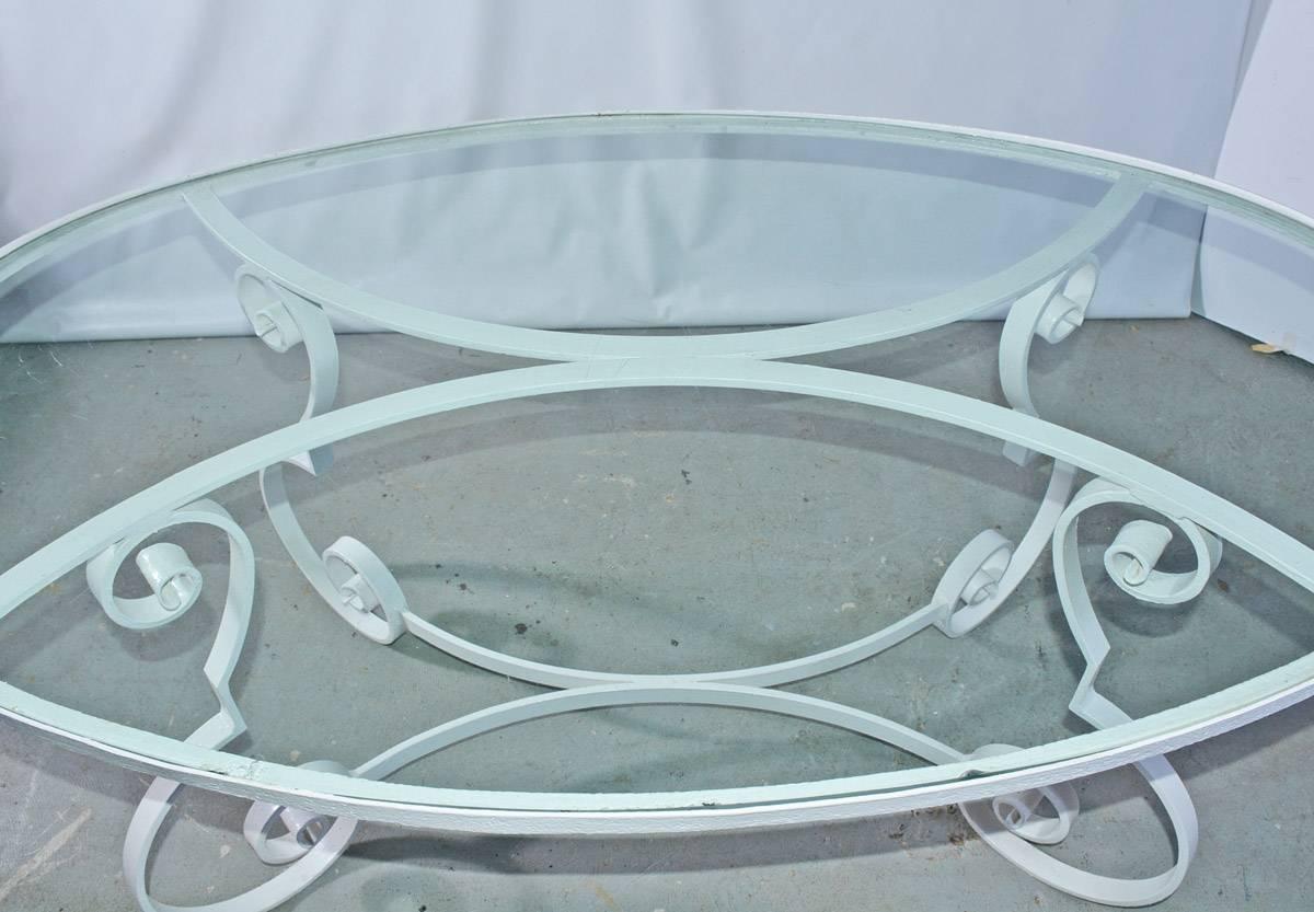 Modern Oval Metal and Glass Midcentury Patio/Porch Garden Dining Table For Sale