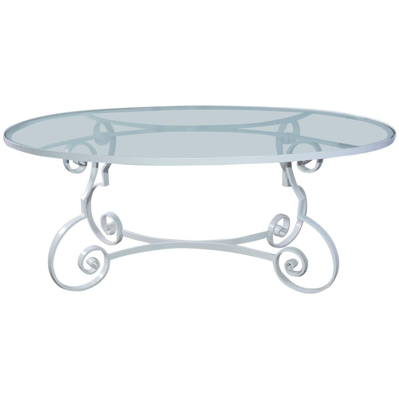 Oval Metal and Glass Midcentury Patio/Porch Garden Dining Table
