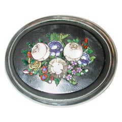 Antique Victorian Oval Micro-Mosaic Brooch Mounted in Silver, Dated circa 1880