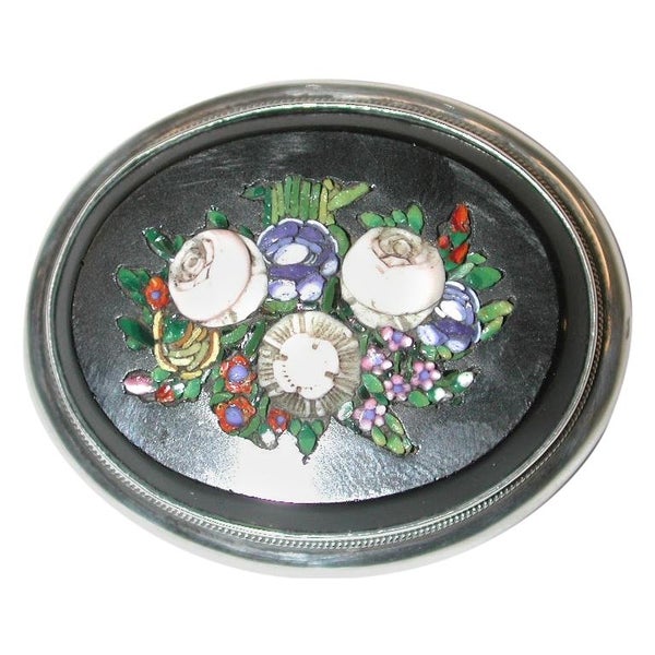 Victorian Oval Micro-Mosaic Brooch Mounted in Silver, Dated circa 1880