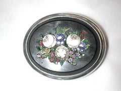 Victorian Oval Micro-Mosaic Brooch Mounted in Silver, Dated circa 1880
