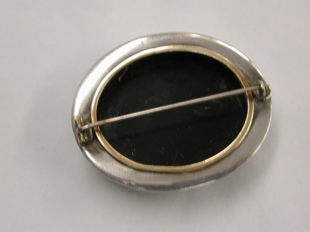 Women's Victorian Oval Micro-Mosaic Brooch Mounted in Silver, Dated circa 1880