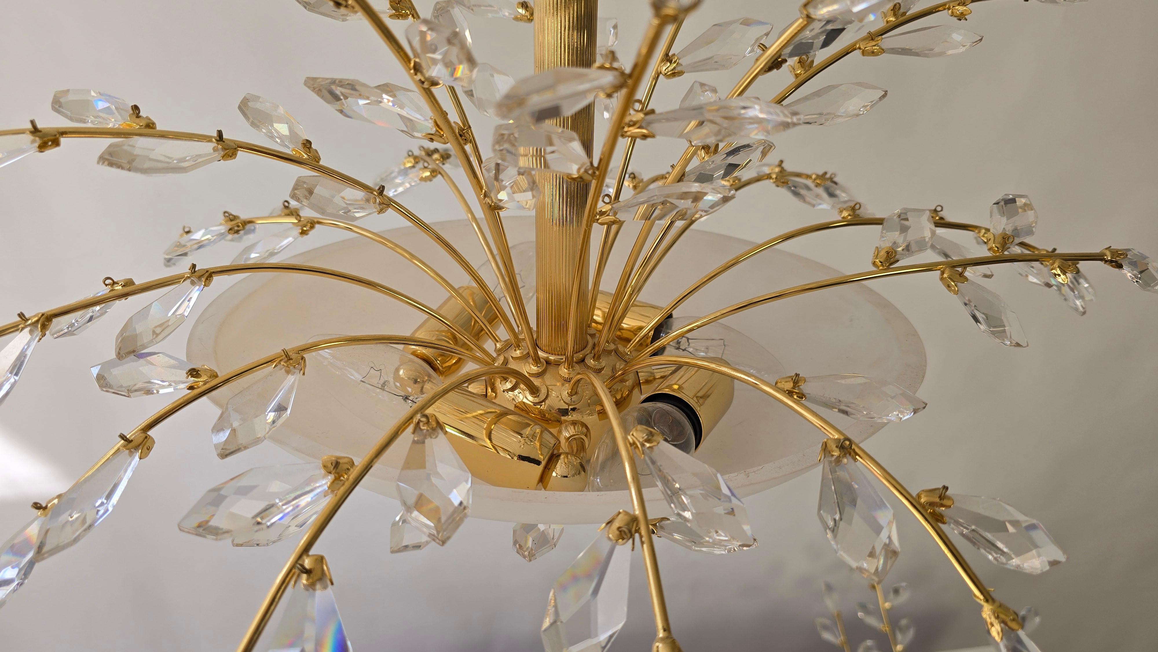 Oval Mid-Century Chandelier in Brass, Crystal and Opaline Glass – 1970s For Sale 2