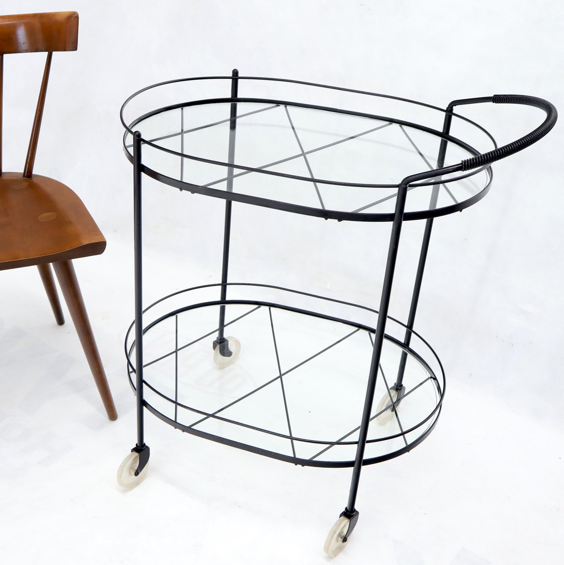 Oval Mid-Century Modern Black Lacquer Serving Bar Tea Cart For Sale 1