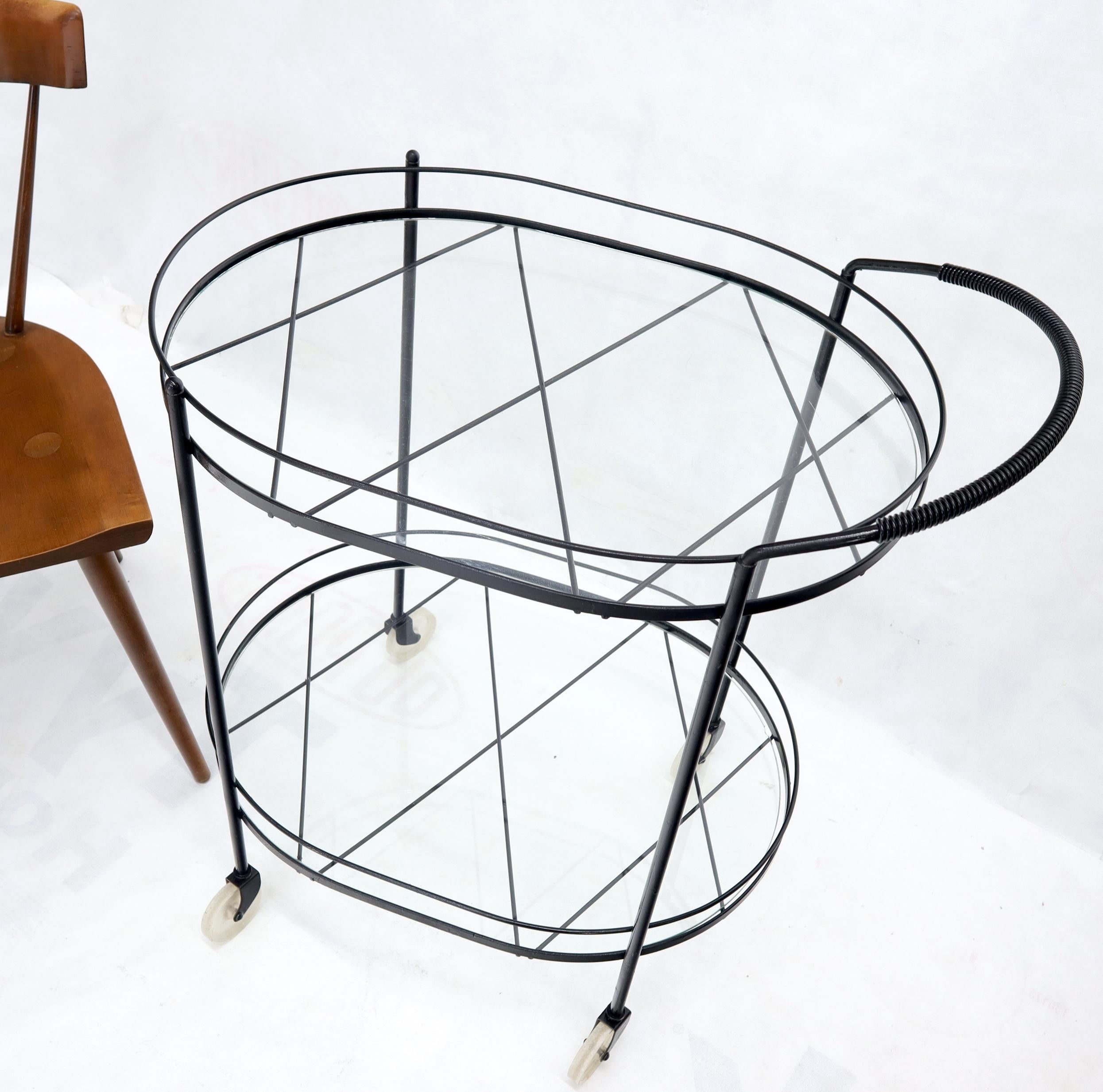 Oval Mid-Century Modern Black Lacquer Serving Bar Tea Cart en vente 5