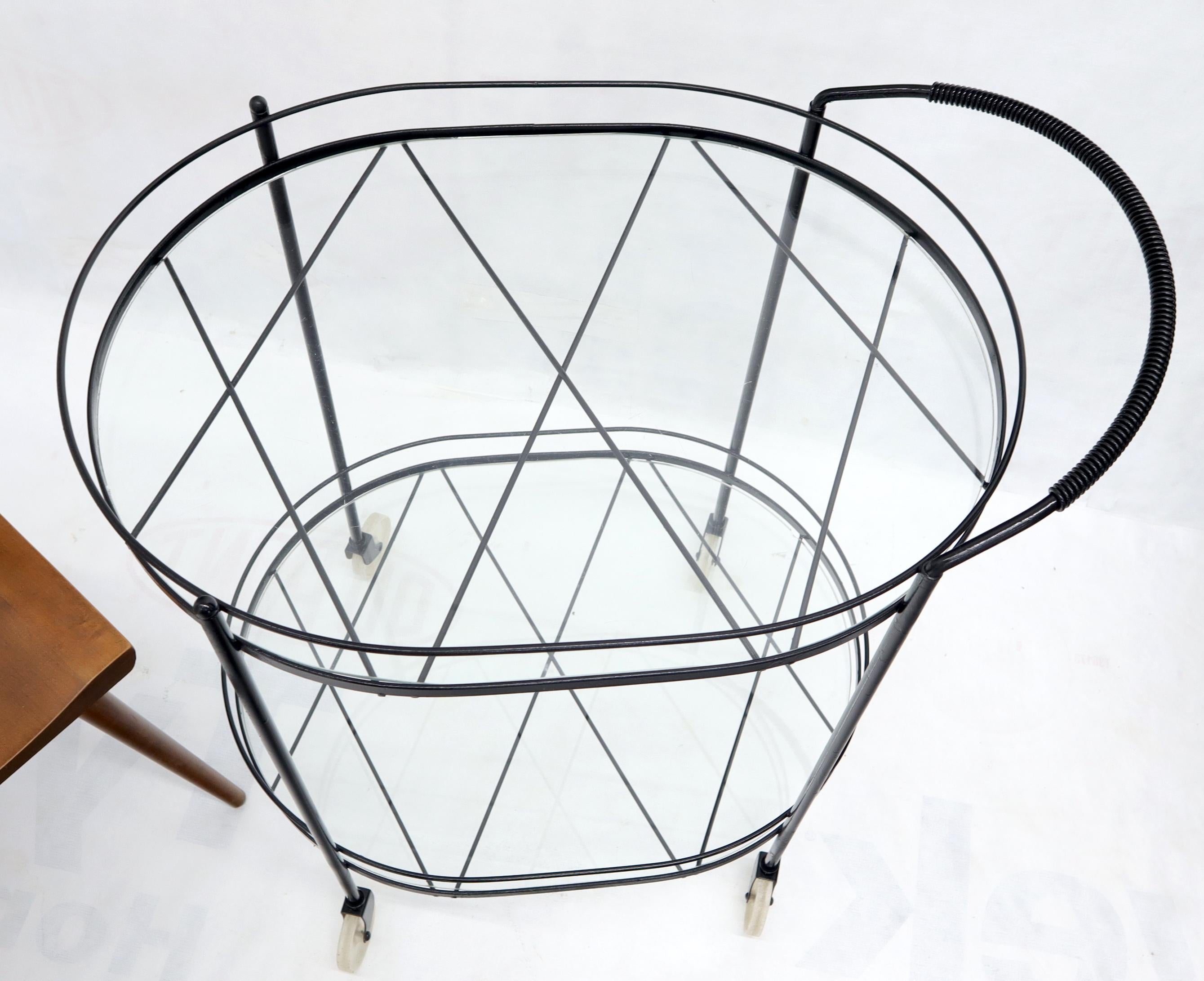 Oval Mid-Century Modern Black Lacquer Serving Bar Tea Cart en vente 6