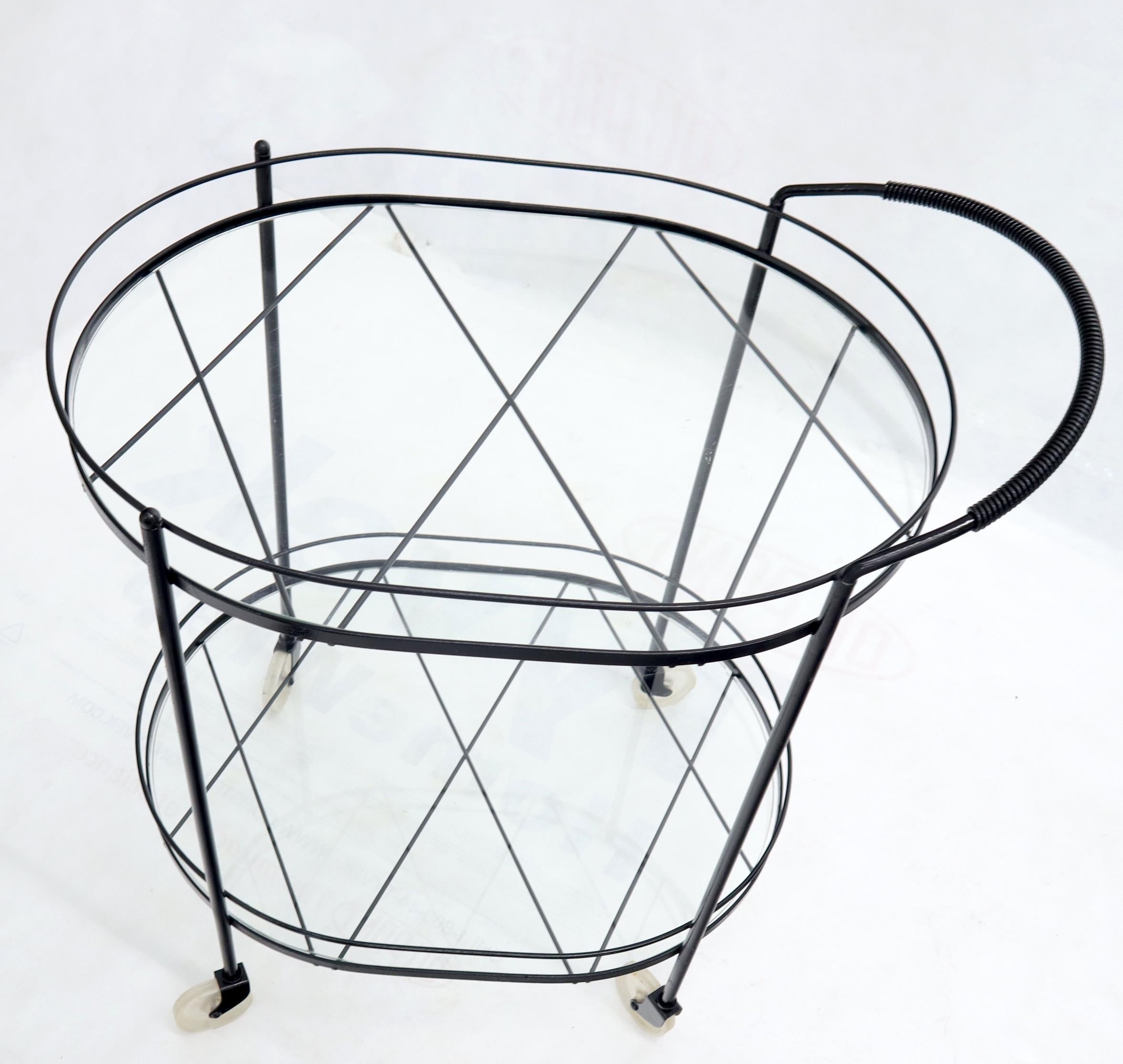 20th Century Oval Mid-Century Modern Black Lacquer Serving Bar Tea Cart For Sale