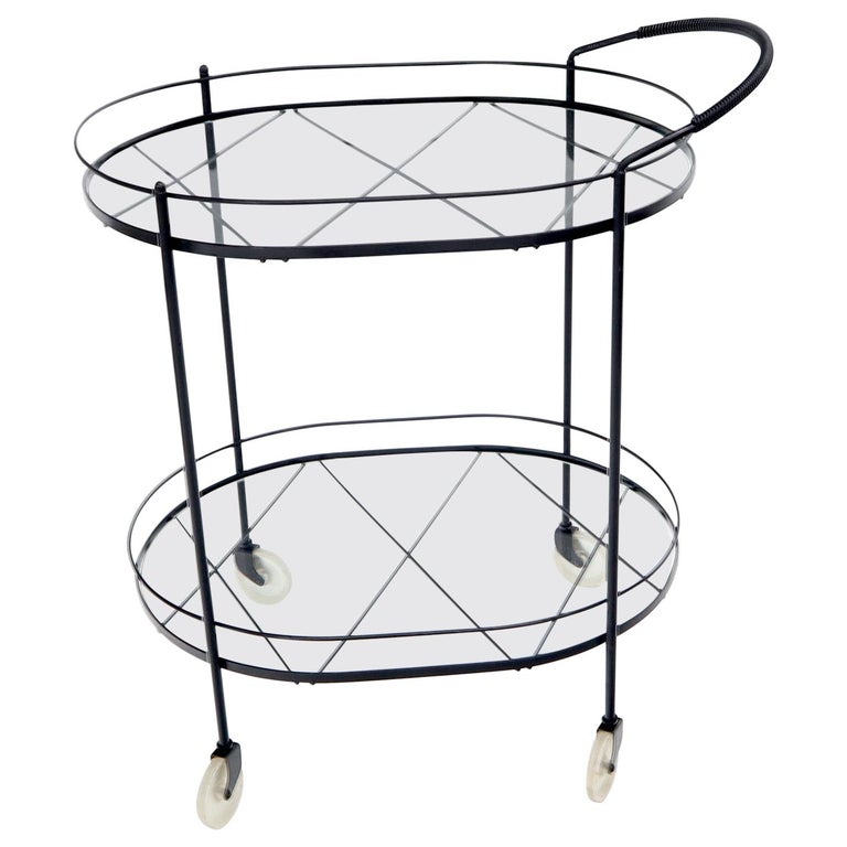 Oval Mid-Century Modern Black Lacquer Serving Bar Tea Cart For Sale at  1stDibs | black oval bar cart, modern bar cart black