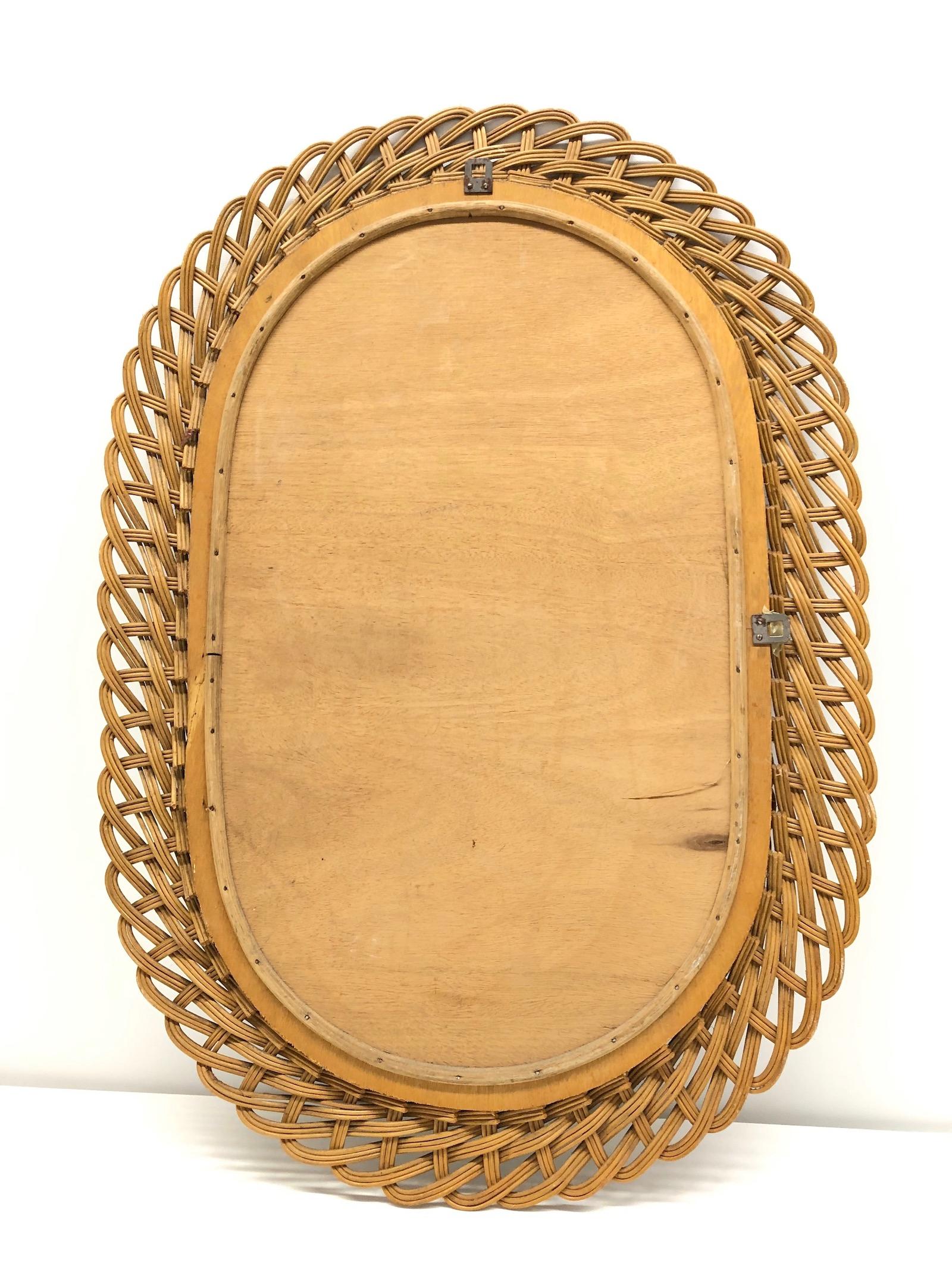 Oval Mid-Century Modern Handcrafted Braided Rattan Mirror, Germany, 1960s 5