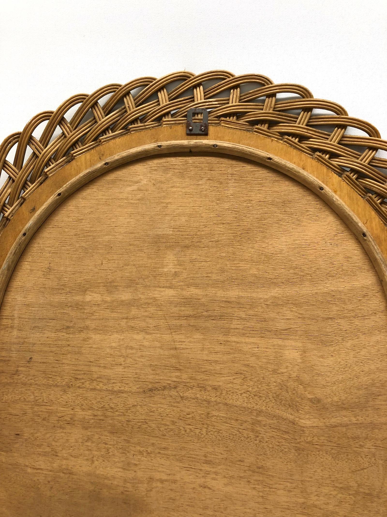 Oval Mid-Century Modern Handcrafted Braided Rattan Mirror, Germany, 1960s 6