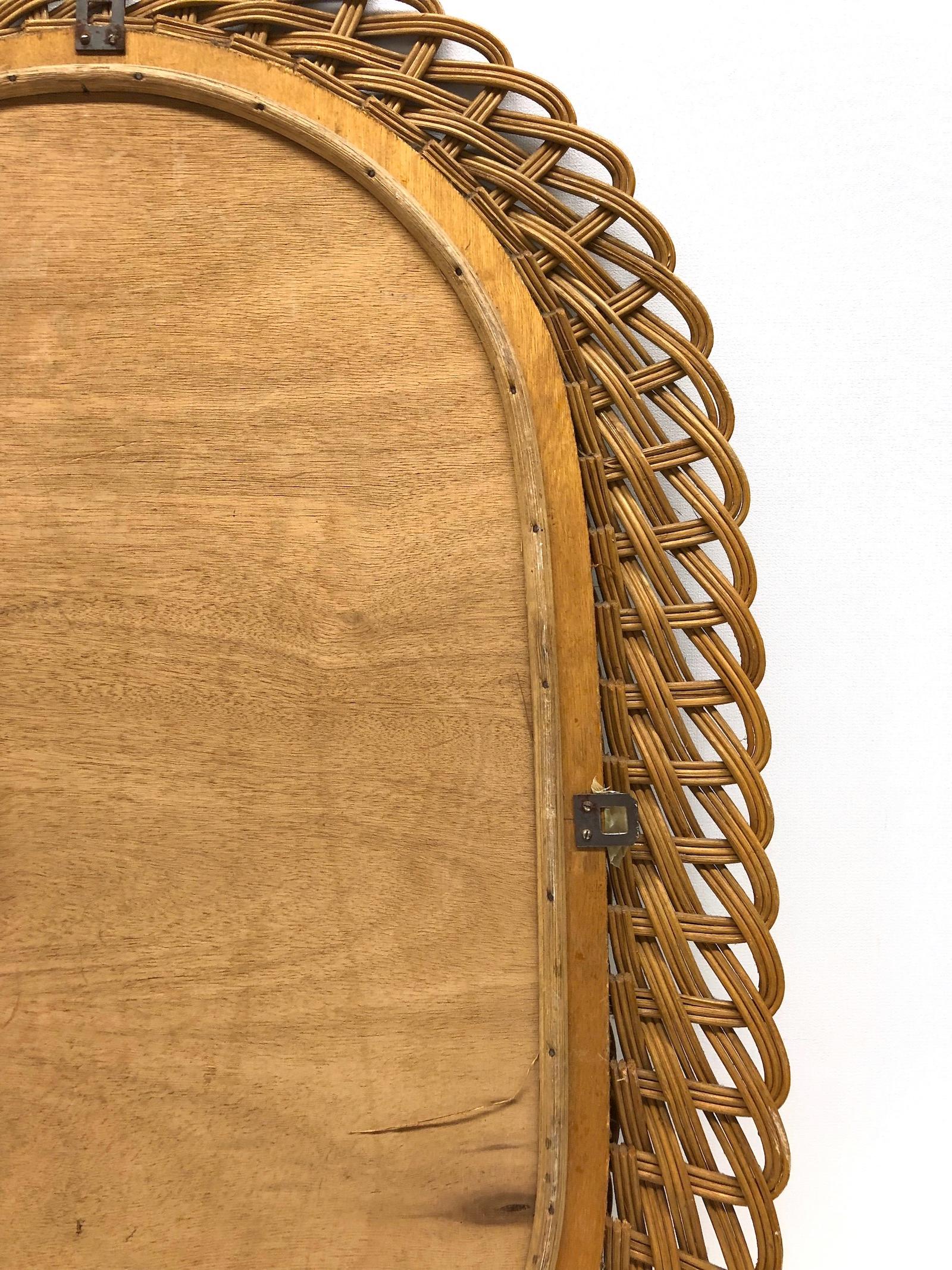 Oval Mid-Century Modern Handcrafted Braided Rattan Mirror, Germany, 1960s 7