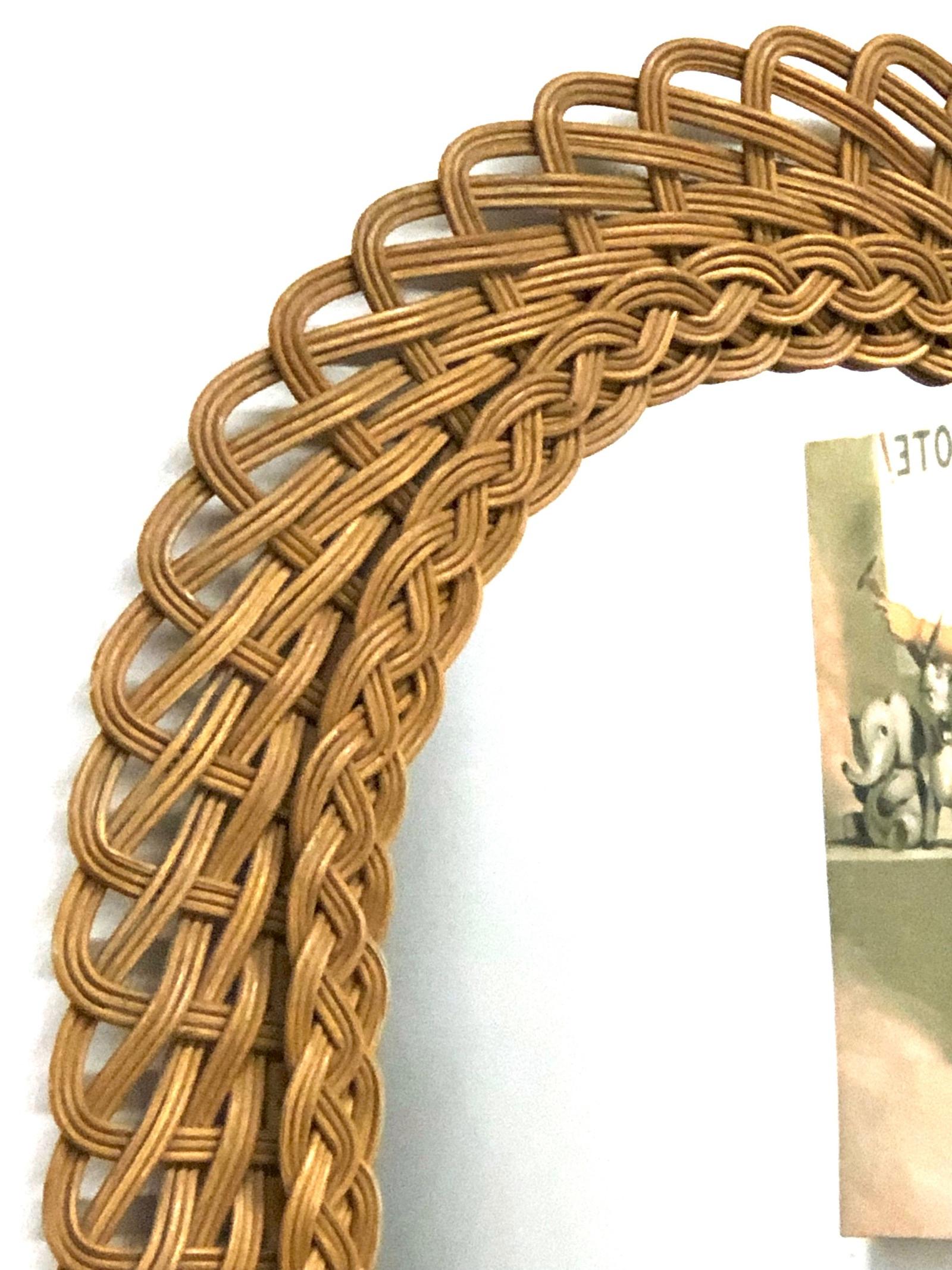 Hand-Crafted Oval Mid-Century Modern Handcrafted Braided Rattan Mirror, Germany, 1960s